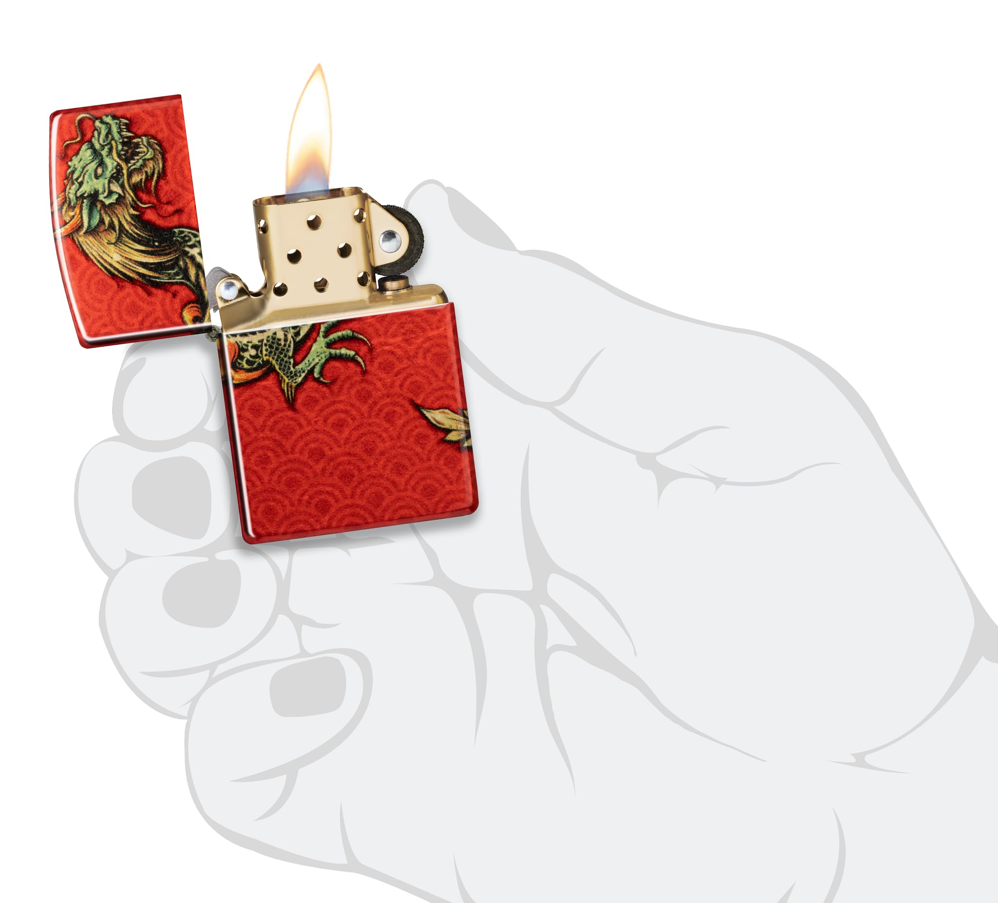 Zippo Armor High Polish Green Elegant Dragon Pocket Lighter, One Size