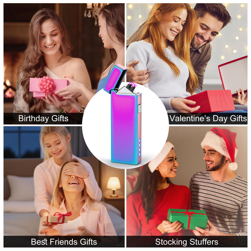 LcFun Electric Lighter USB Rechargeable Windproof Flameless Plasma Dual Arc Lighter Small Metal Pocket Lighters for Camping, Birthday Gifts for Men Husband (Nickel Brushed)